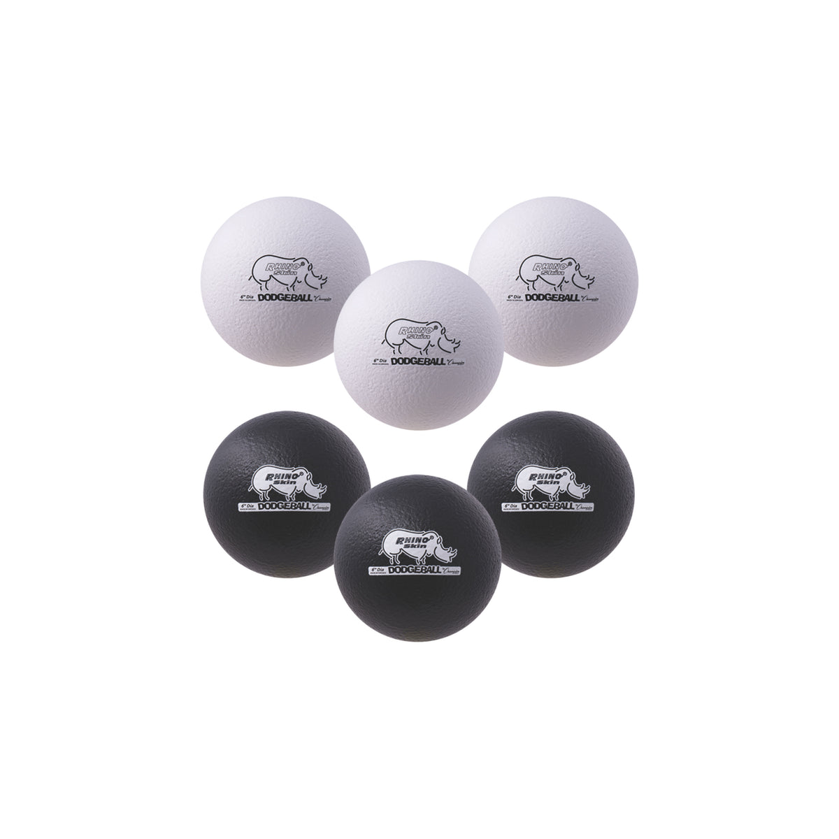 Champion Sports Rhino Skin 6" Low Bounce Dodgeball - Set of 6 - Black/White (3 Each)