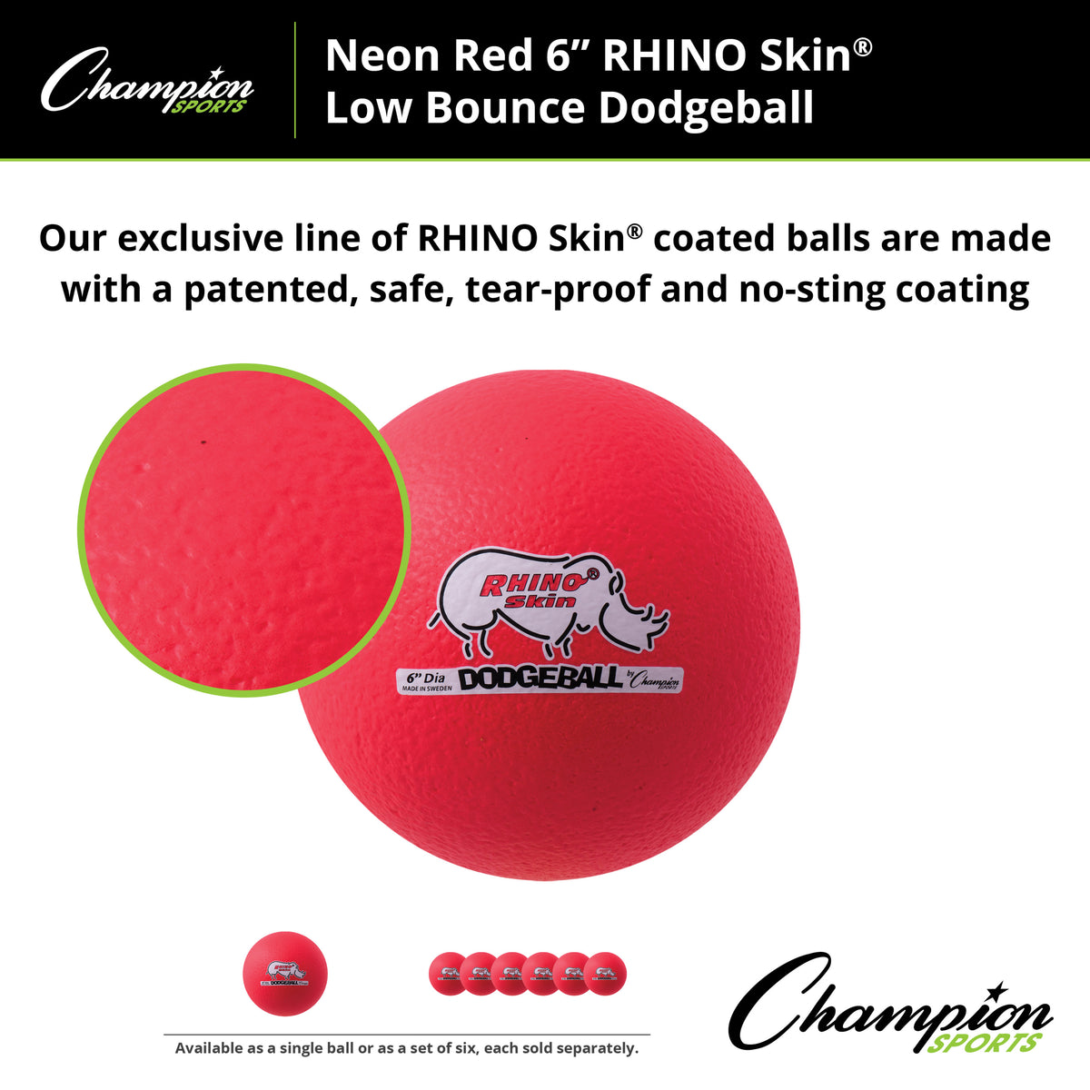Champion Sports Rhino Skin 6" Low Bounce Dodgeball
