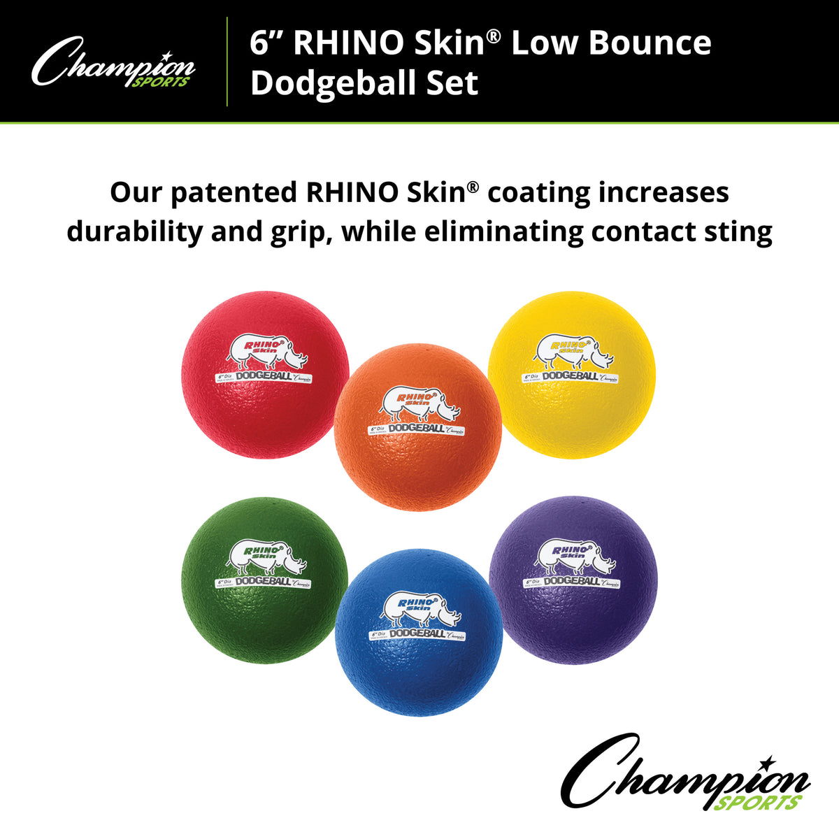 Champion Sports Rhino Skin 6" Low Bounce Dodgeball - Set of 6