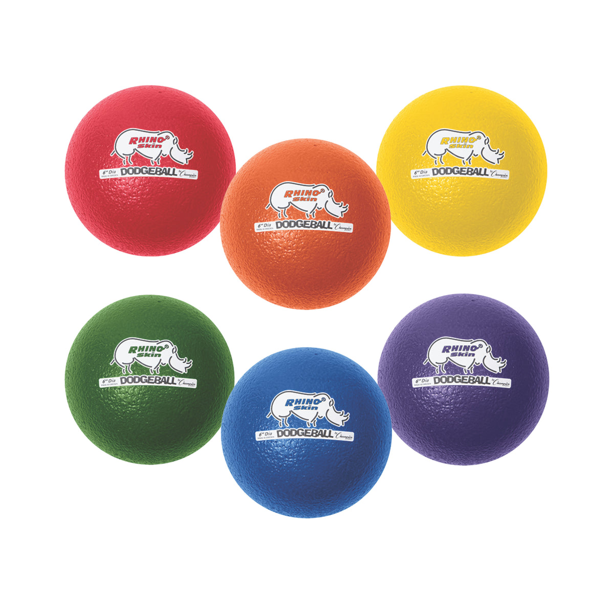 Champion Sports Rhino Skin 6" Low Bounce Dodgeball - Set of 6 - Assorted Colors