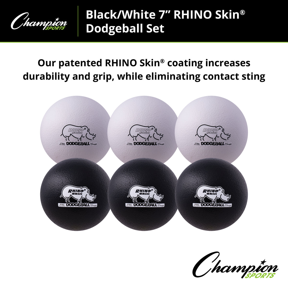 Champion Sports Rhino Skin 7" Low Bounce Dodgeball - Set of 6