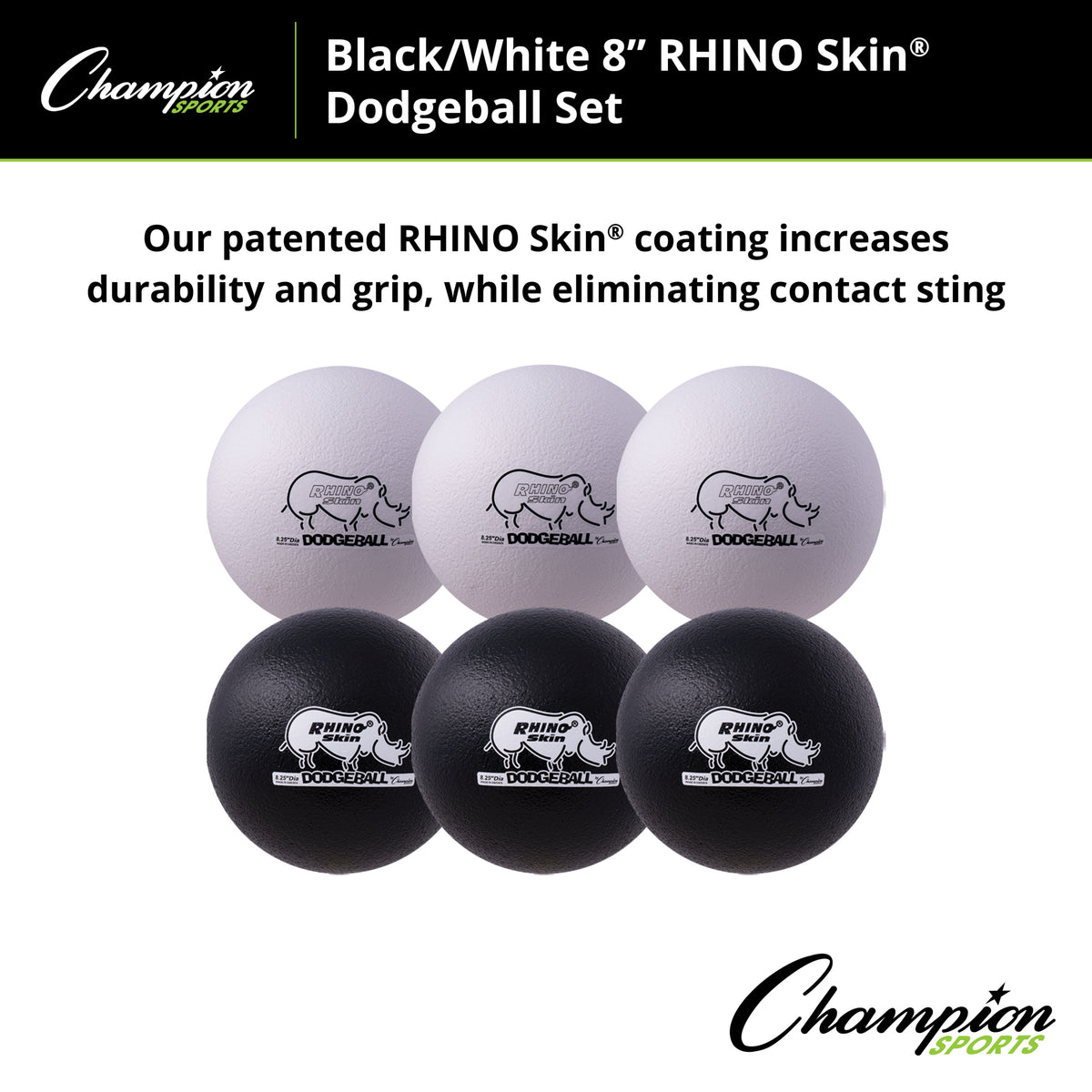 Champion Sports Rhino Skin 8" Low Bounce Dodgeball - Set of 6