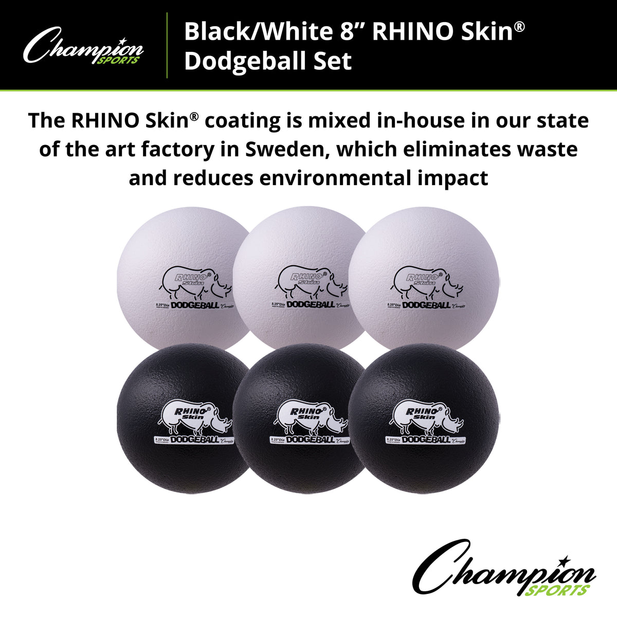 Champion Sports Rhino Skin 8" Low Bounce Dodgeball - Set of 6