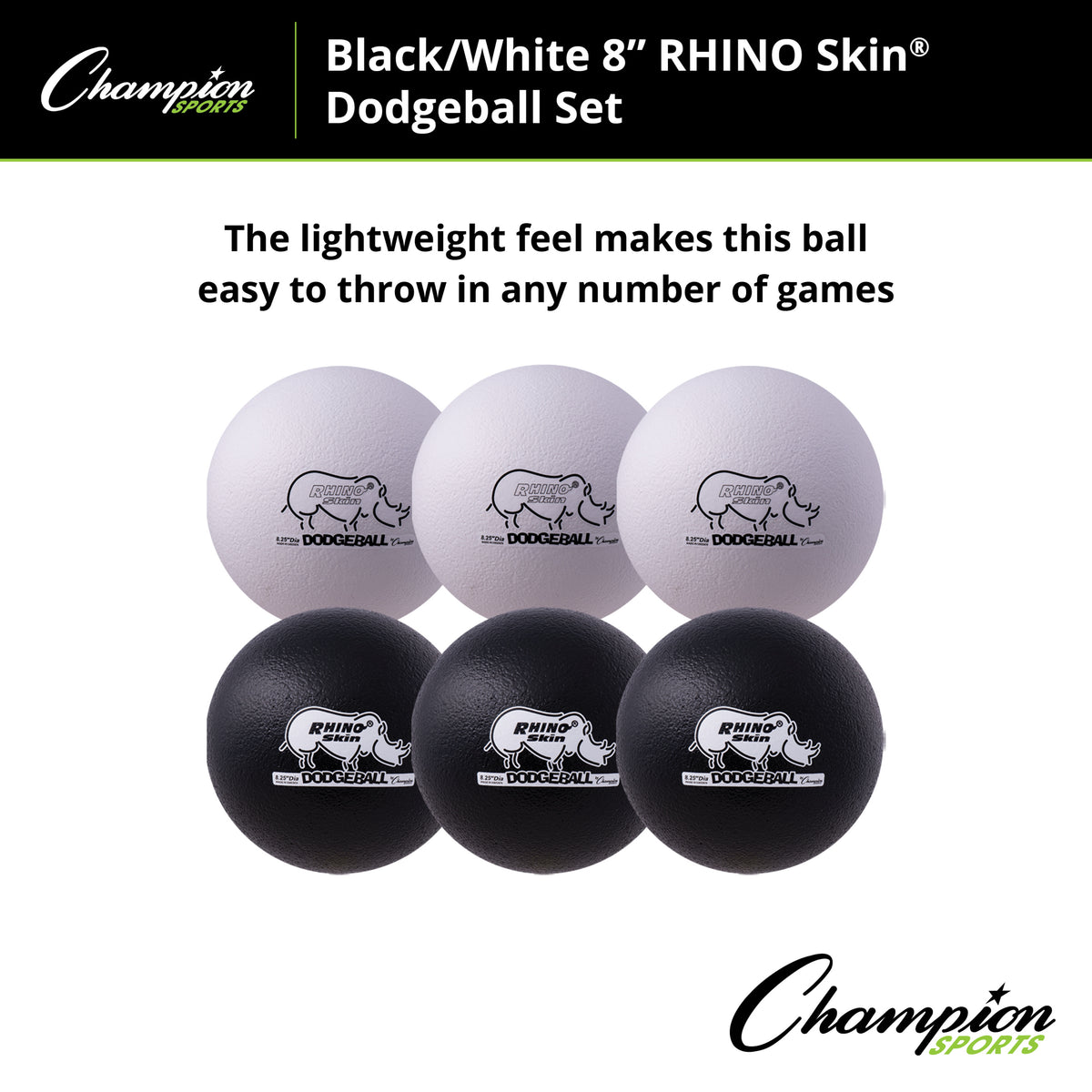 Champion Sports Rhino Skin 8" Low Bounce Dodgeball - Set of 6