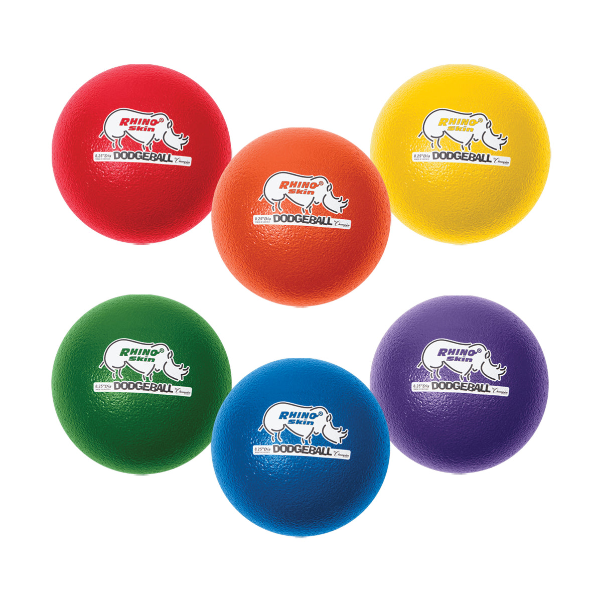 Champion Sports Rhino Skin 8" Low Bounce Dodgeball - Set of 6 - Assorted Colors
