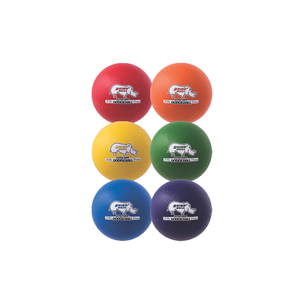 Champion Sports Rhino Skin Low Bounce Ultra Grip Dodgeball Set - Set of 6