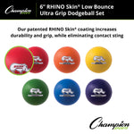 Champion Sports Rhino Skin Low Bounce Ultra Grip Dodgeball Set - Set of 6