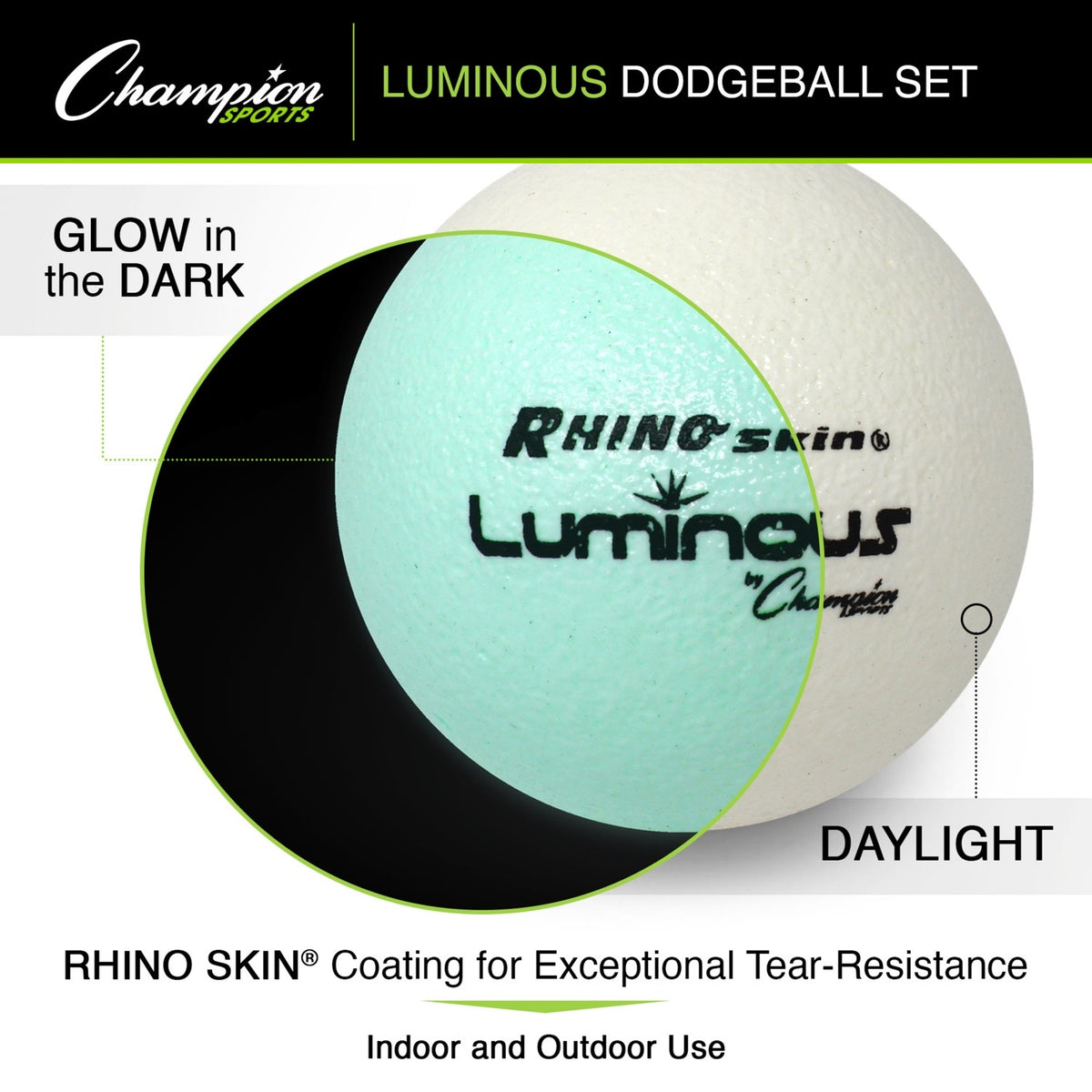Champion Sports Rhino Skin Luminous Dodgeball Set - Set of 6