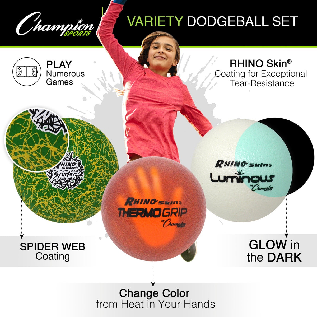 Champion Sports Rhino Skin Variety Dodgeball Set - Set of 6