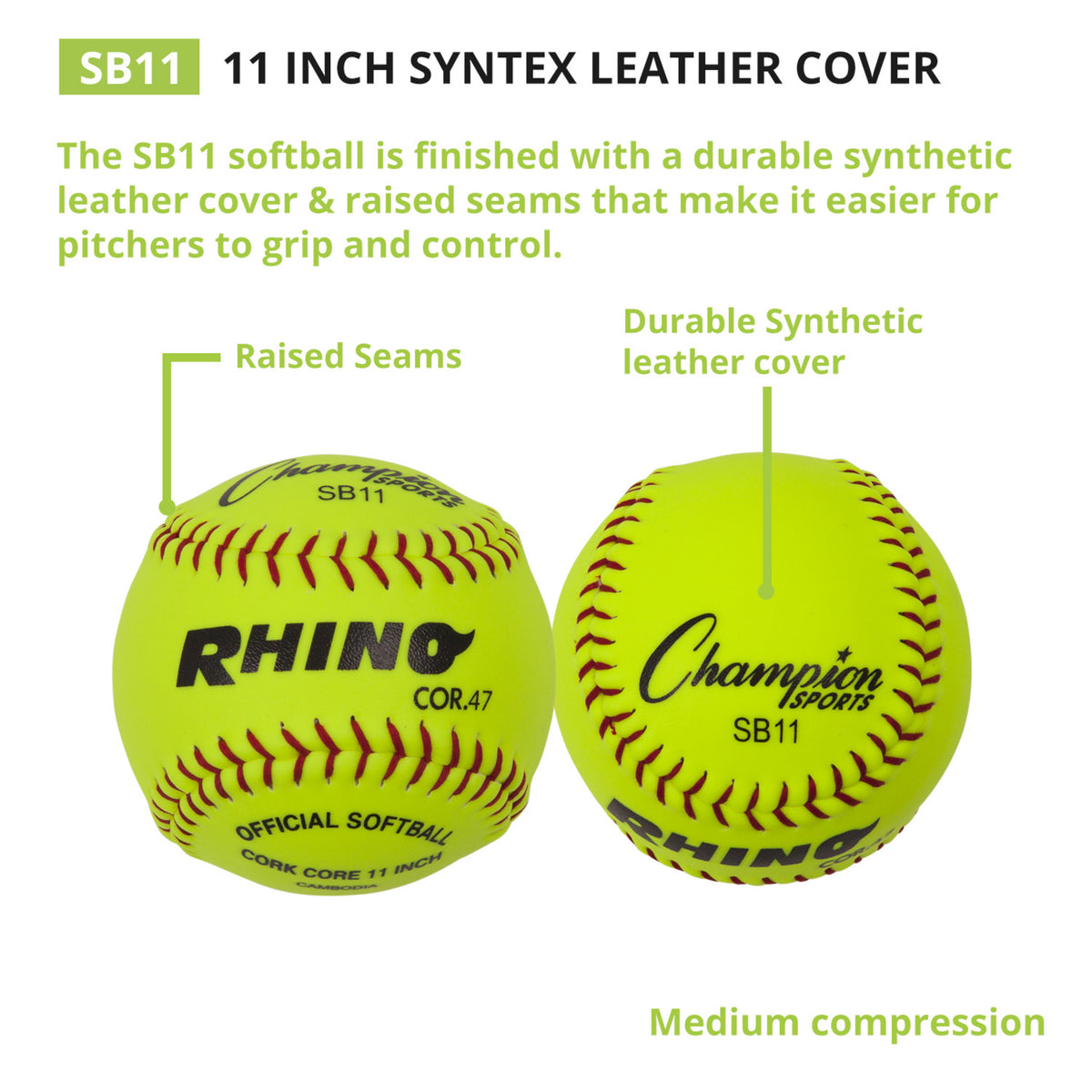 Champion Sports 11" Synthetic Leather Cork Core Softball - Dozen