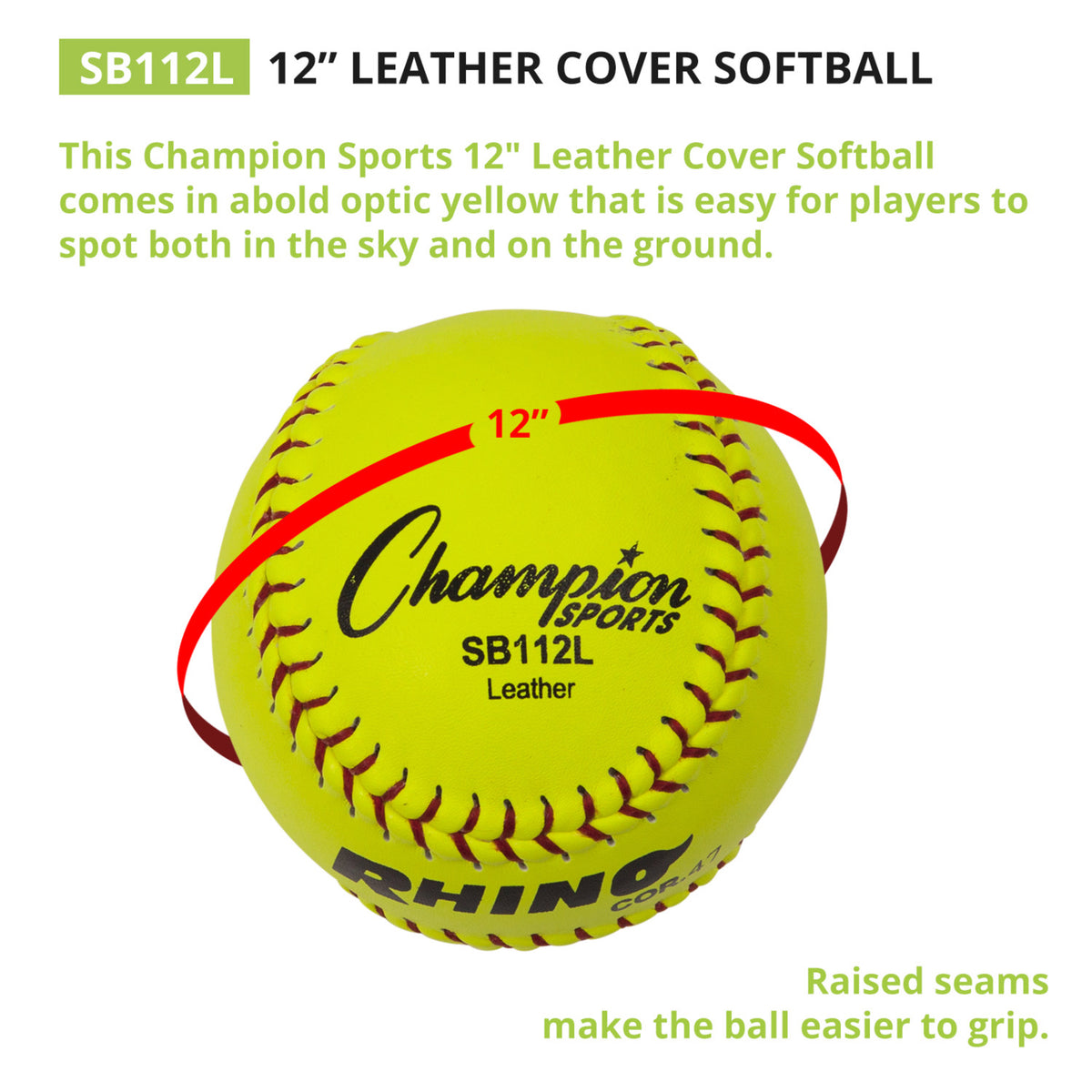 Champion Sports 12" Leather Cork Core Softball - Dozen