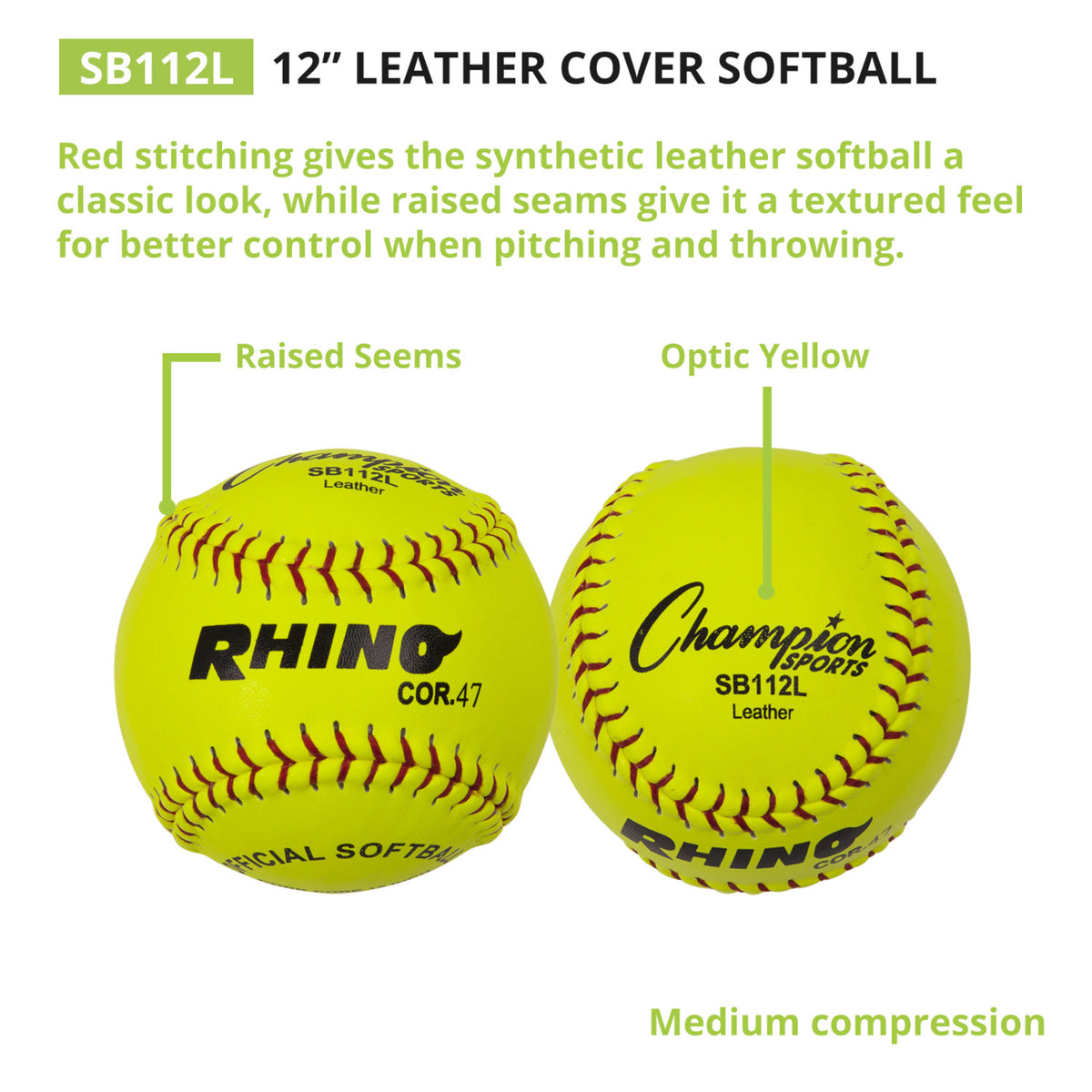 Champion Sports 12" Leather Cork Core Softball - Dozen