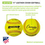 Champion Sports 11" Leather Poly Core Softball, NFHS Approved - Dozen