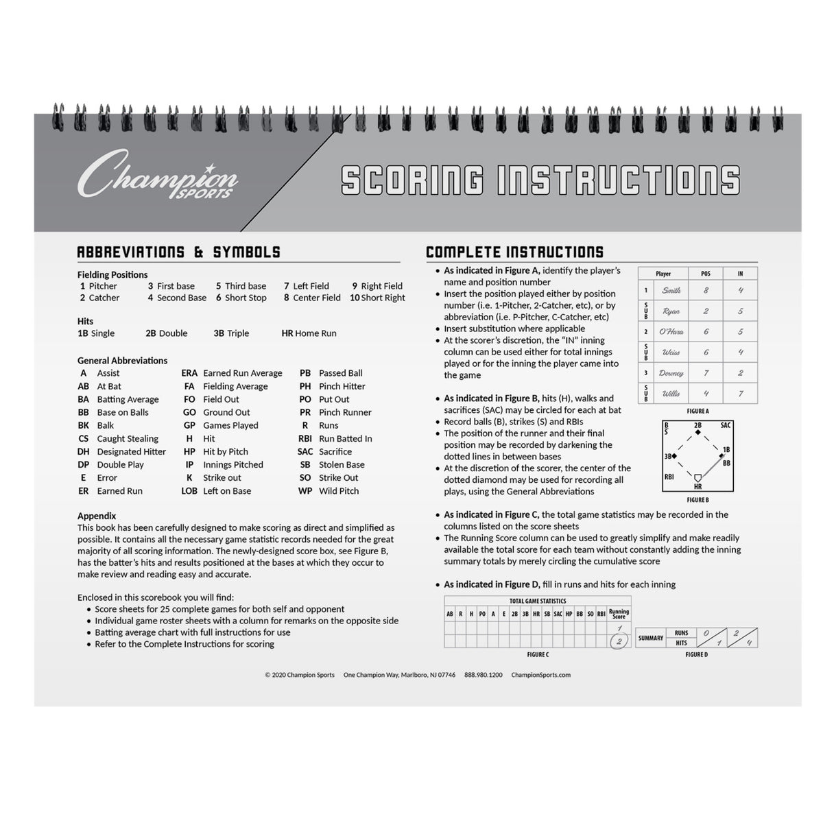 Champion Sports Baseball Score Book