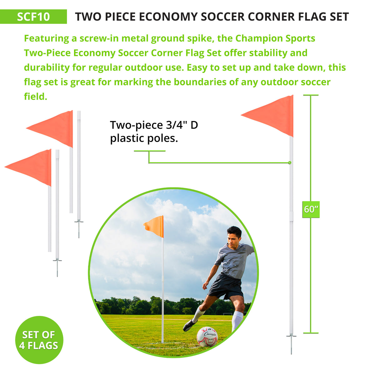 Champion Sports Two-Piece Economy Soccer Corner Flags - Set of 4