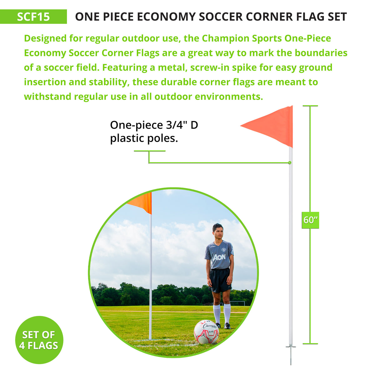 Champion Sports One-Piece Economy Soccer Corner Flags - Set of 4