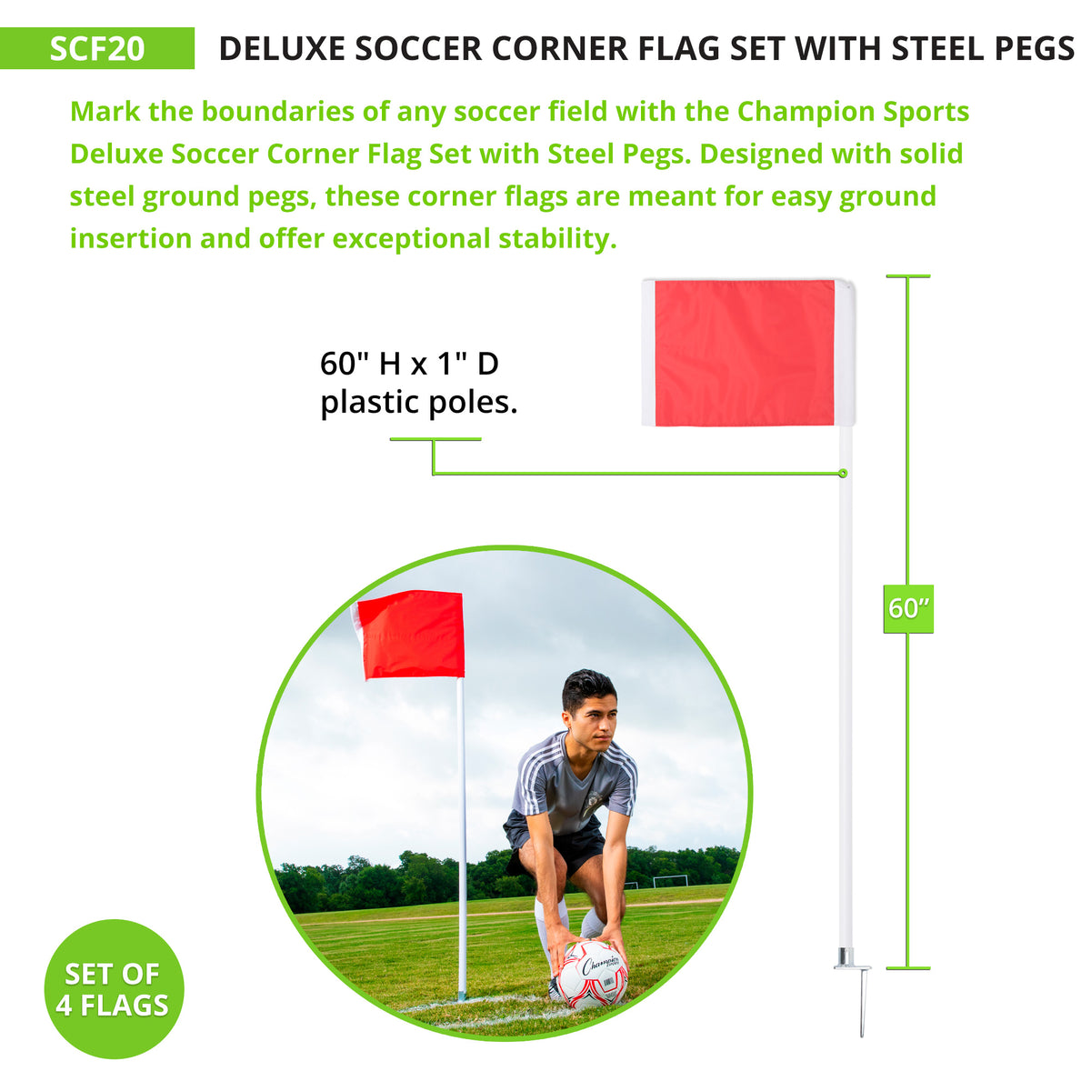 Champion Sports Steel Peg Soccer Corner Flags - Set of 4