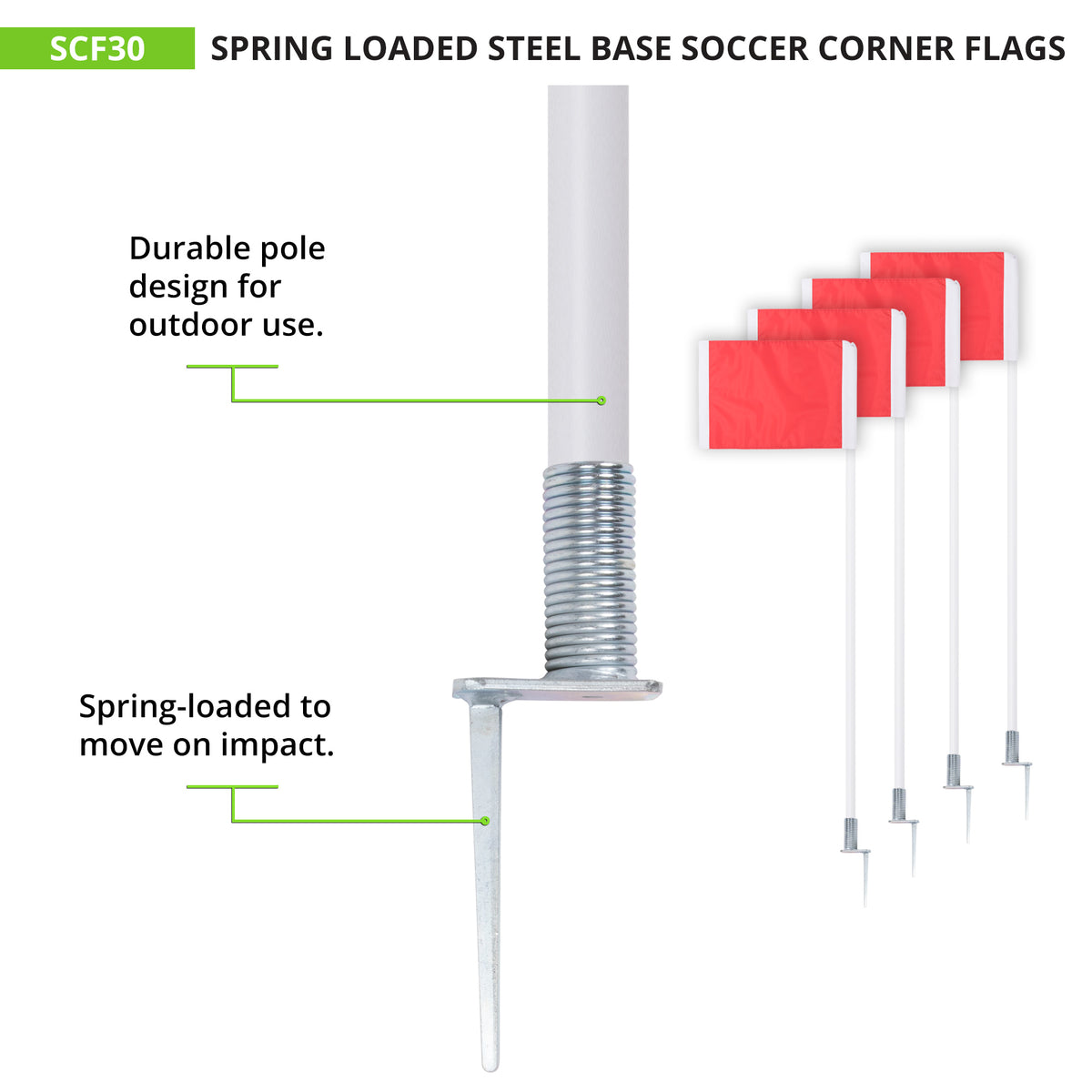 Champion Sports Spring Loaded Steel Peg Soccer Corner Flags - Set of 4
