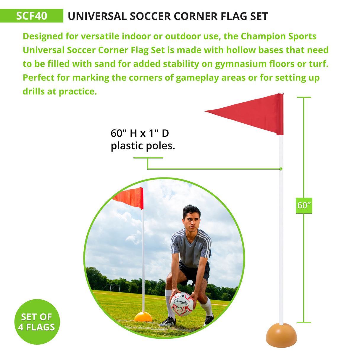 Champion Sports Universal Soccer Corner Flags - Set of 4