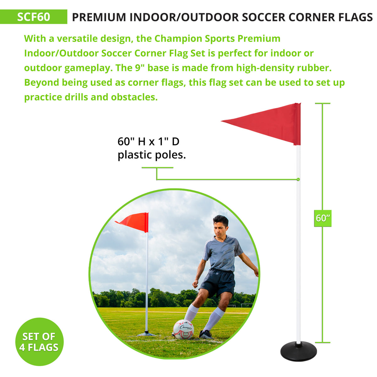 Champion Sports Premium Soccer Corner Flags - Set of 4