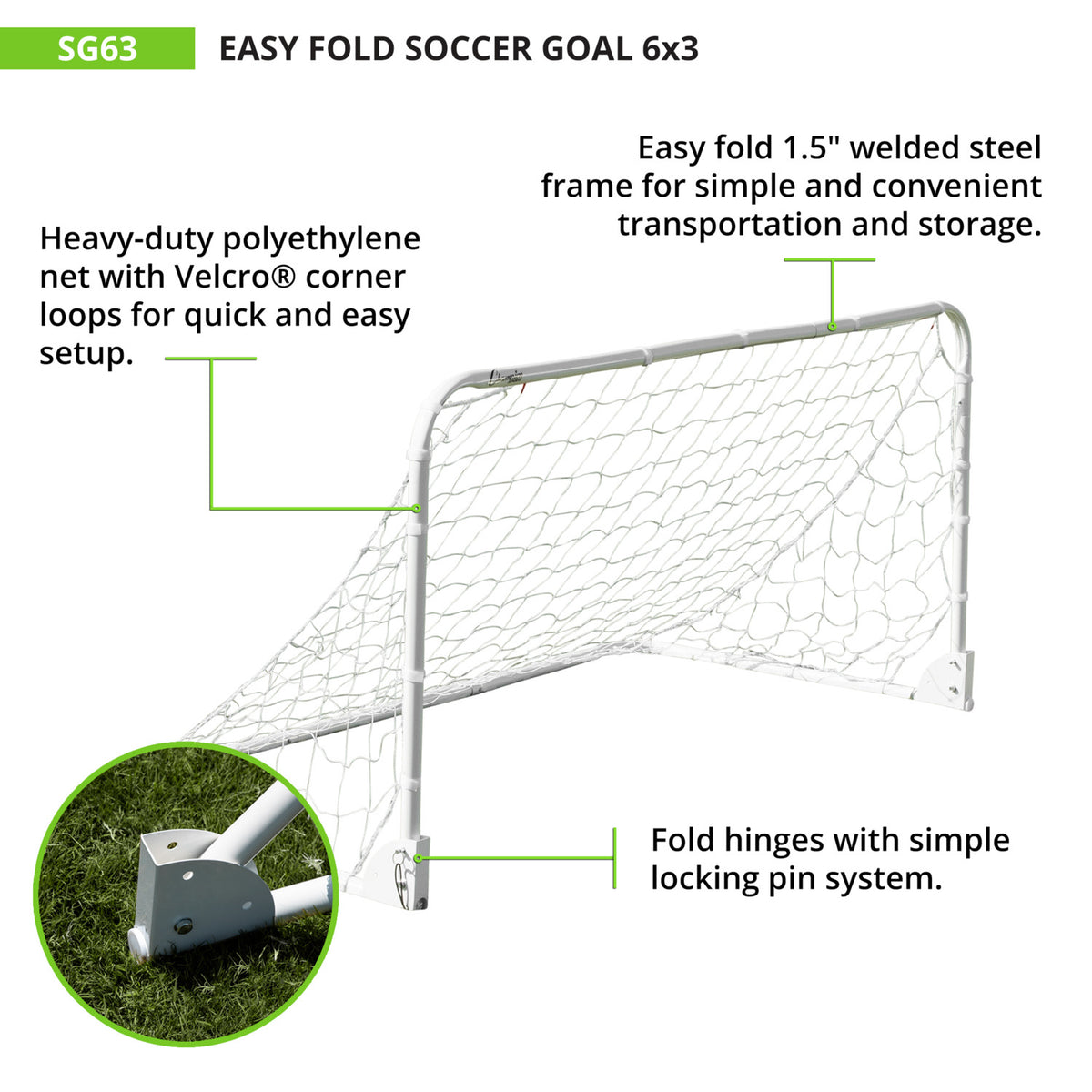 Champion Sports Easy Fold Soccer Goal, 6' x 3'
