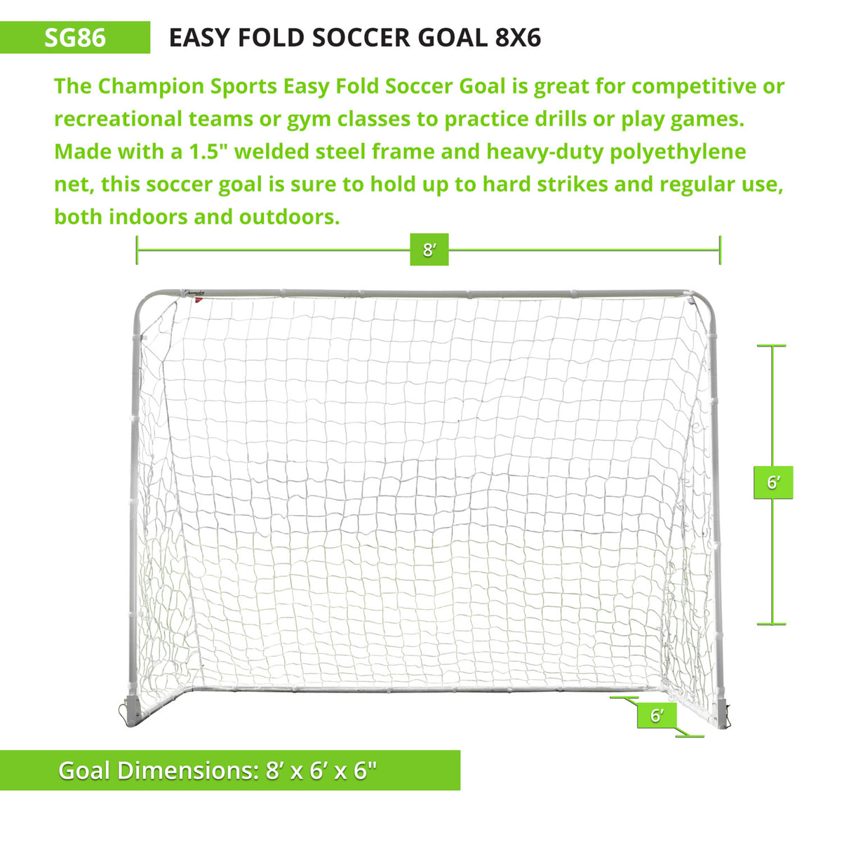 Champion Sports Easy Fold Soccer Goal, 8' x 6'