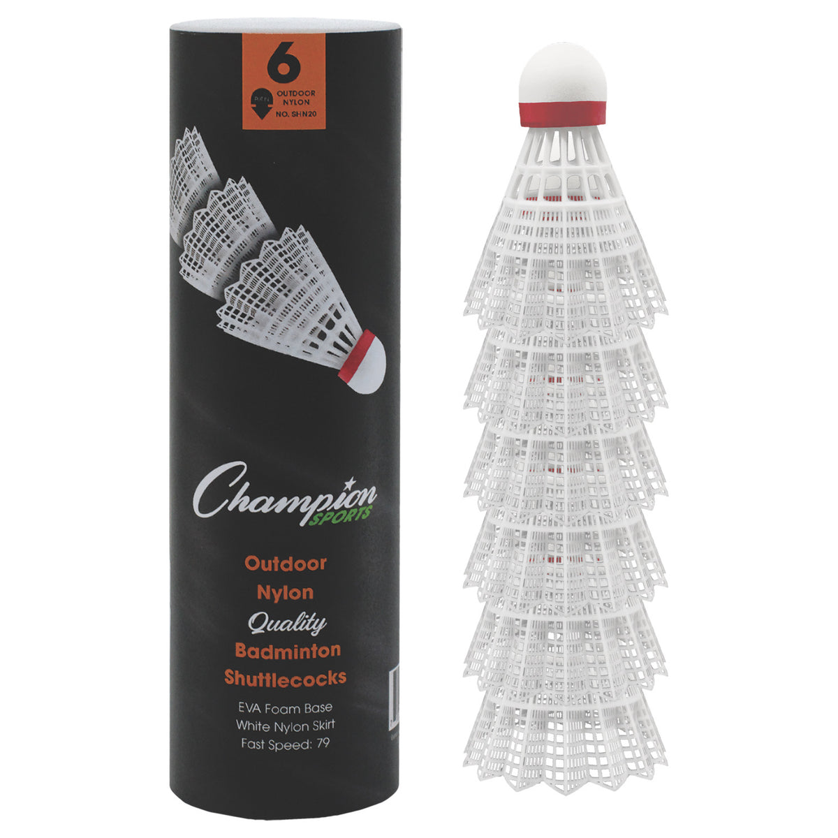 Champion Sports Nylon Shuttlecock - Tube of 6 - Outdoor
