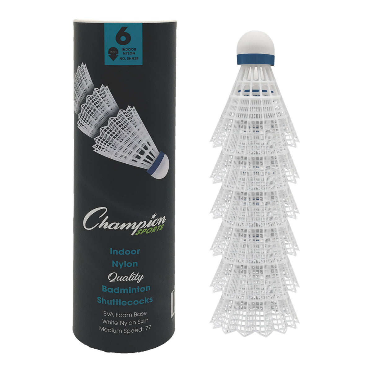 Champion Sports Nylon Shuttlecock - Tube of 6 - Indoor (Tournament Base)