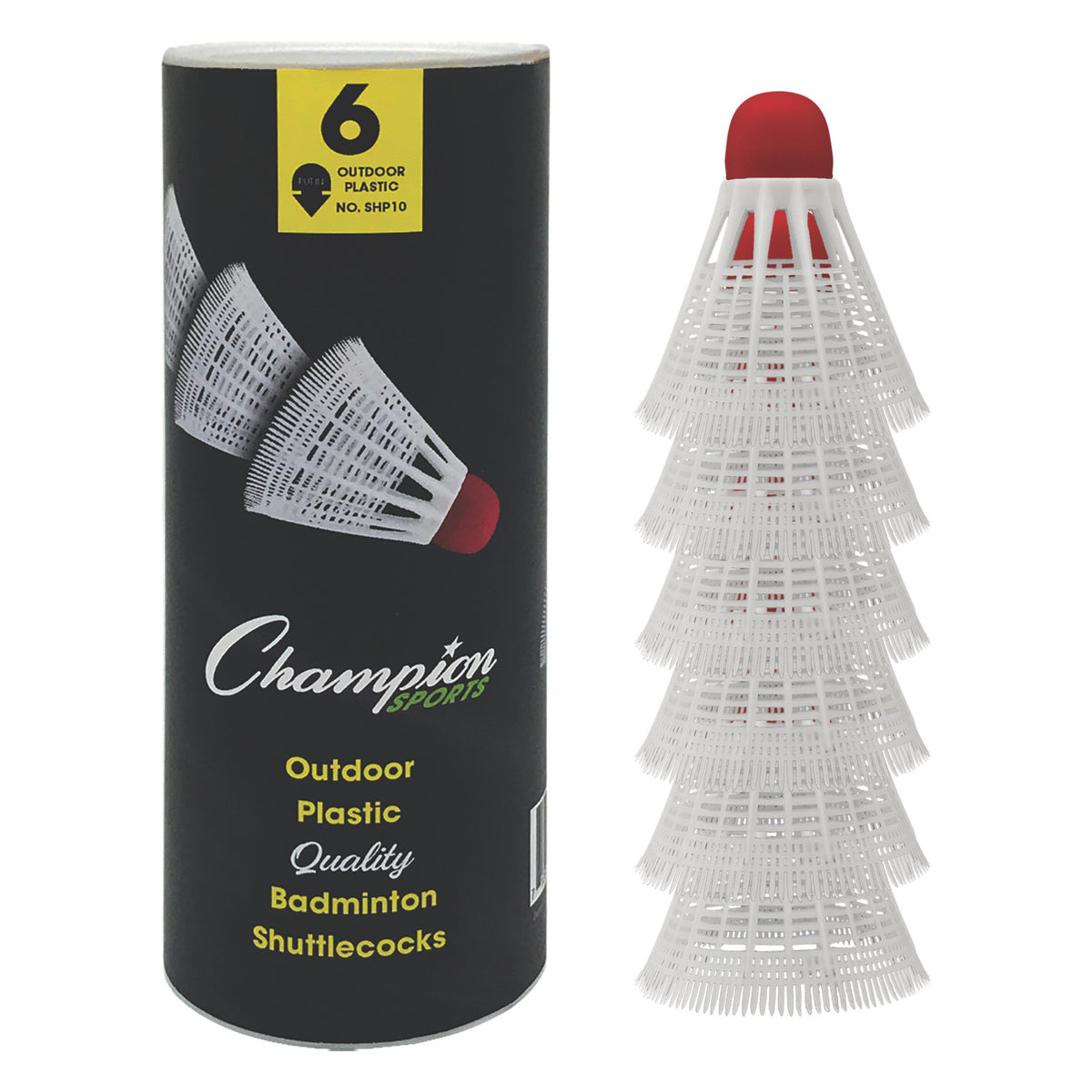 Champion Sports Plastic Shuttlecock - Tube of 6 - Outdoor