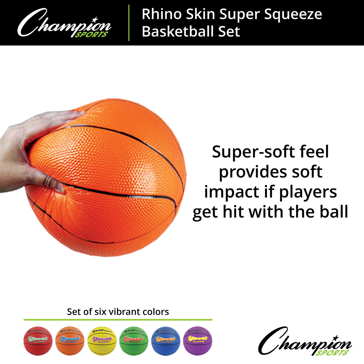 Champion Sports Rhino Skin Super Squeeze Basketball Set - Set of 6