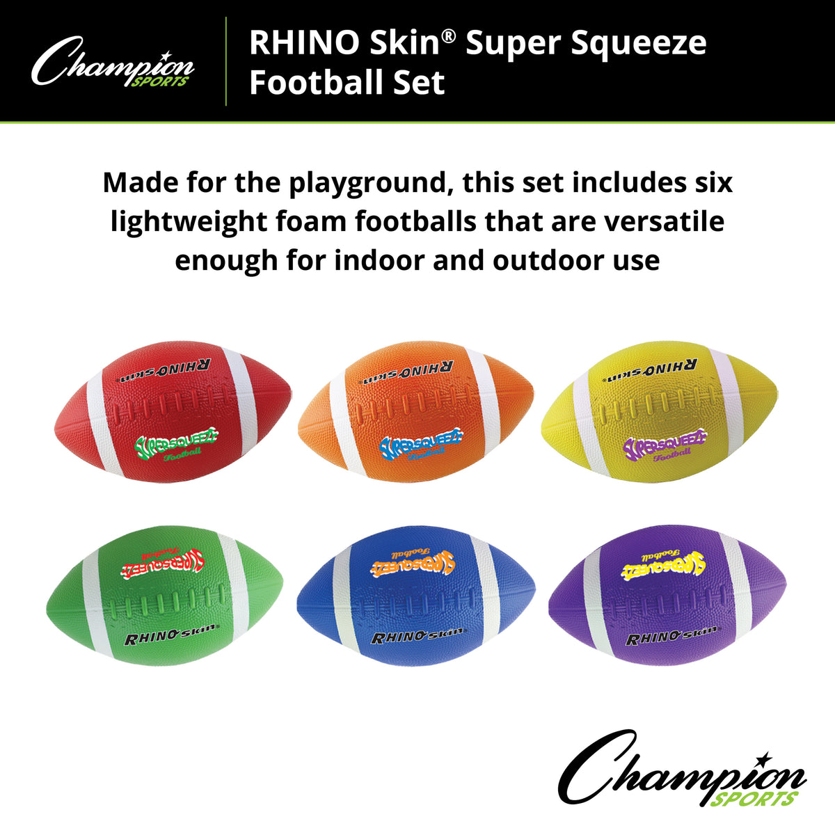 Champion Sports Rhino Skin Super Squeeze Football Set - Set of 6