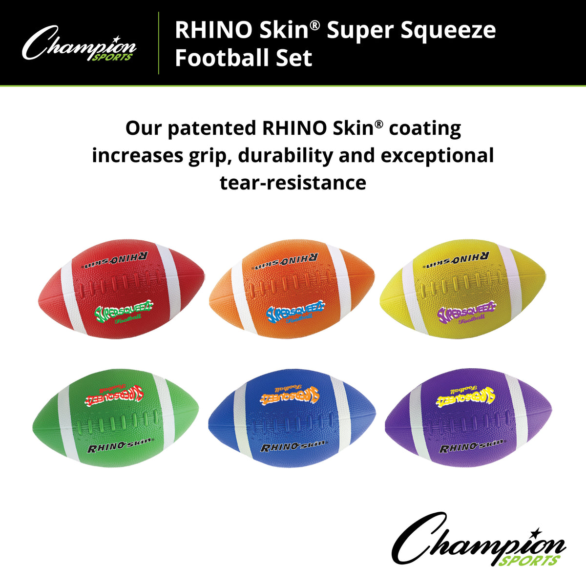 Champion Sports Rhino Skin Super Squeeze Football Set - Set of 6