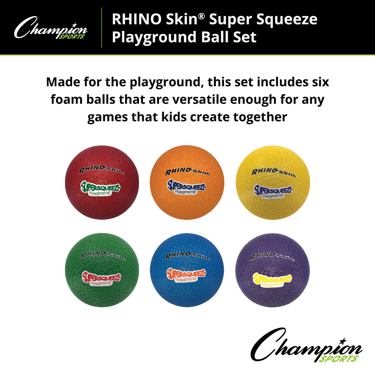Champion Sports Rhino Skin Super Squeeze Playground Ball Set - Set of 6