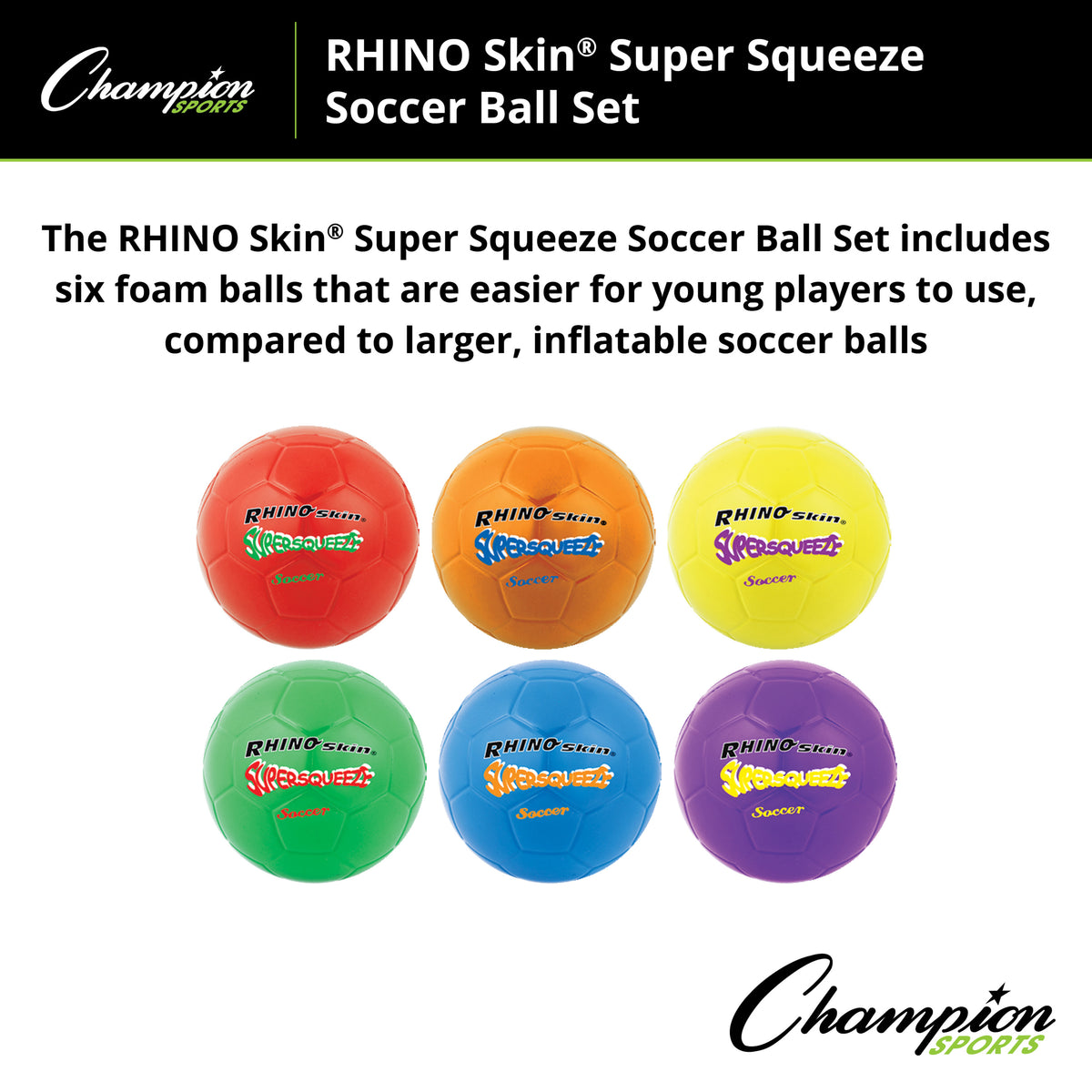 Champion Sports Rhino Skin Super Squeeze Soccer Ball Set - Set of 6