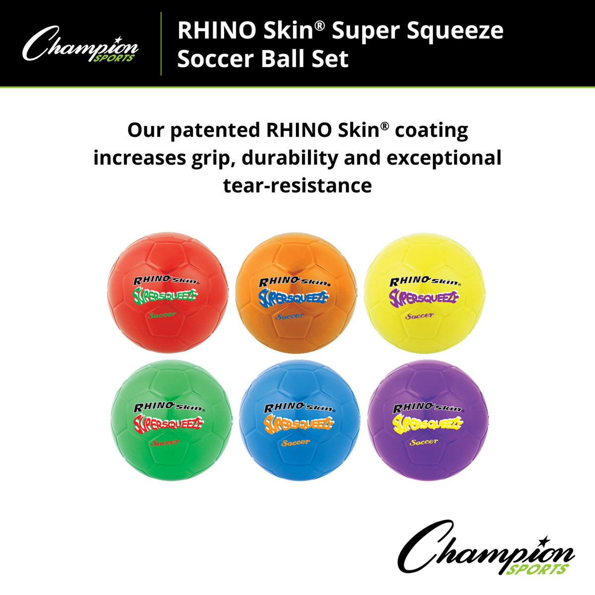Champion Sports Rhino Skin Super Squeeze Soccer Ball Set - Set of 6