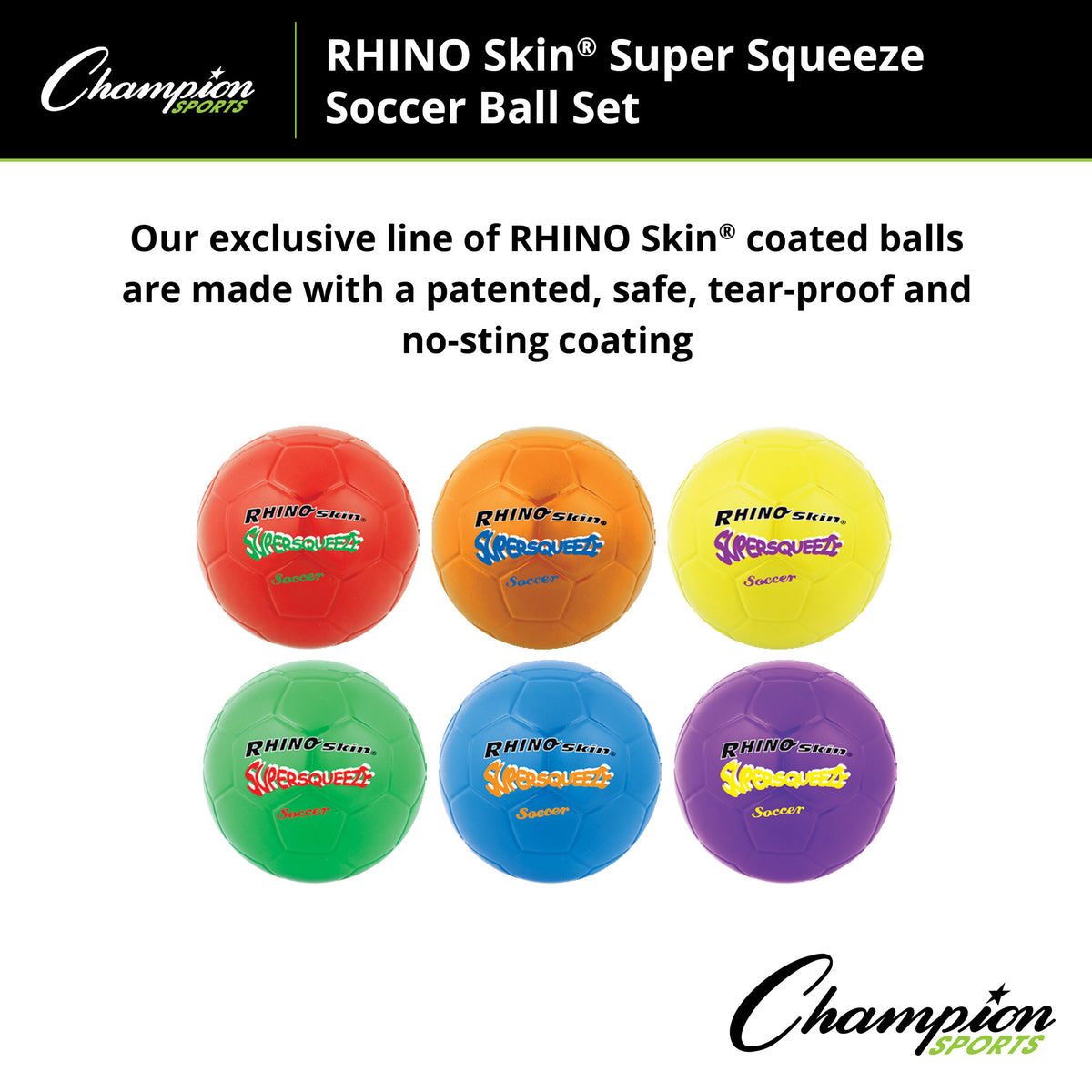 Champion Sports Rhino Skin Super Squeeze Soccer Ball Set - Set of 6