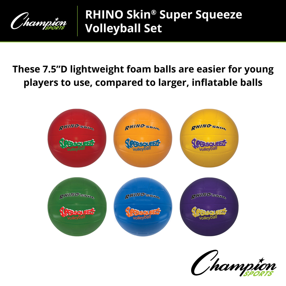 Champion Sports Rhino Skin Super Squeeze Volleyball Set - Set of 6