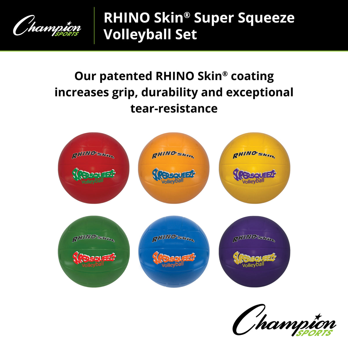 Champion Sports Rhino Skin Super Squeeze Volleyball Set - Set of 6