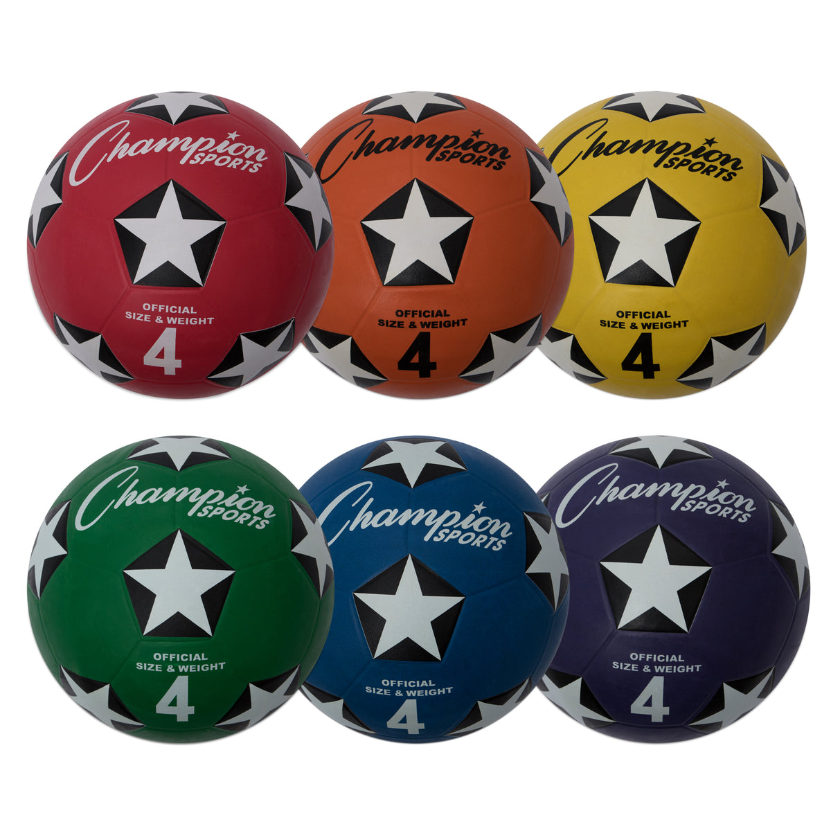 Champion Sports Rubber Cover Soccer Ball - Size 4 - Set of 6 (Assorted Colors)