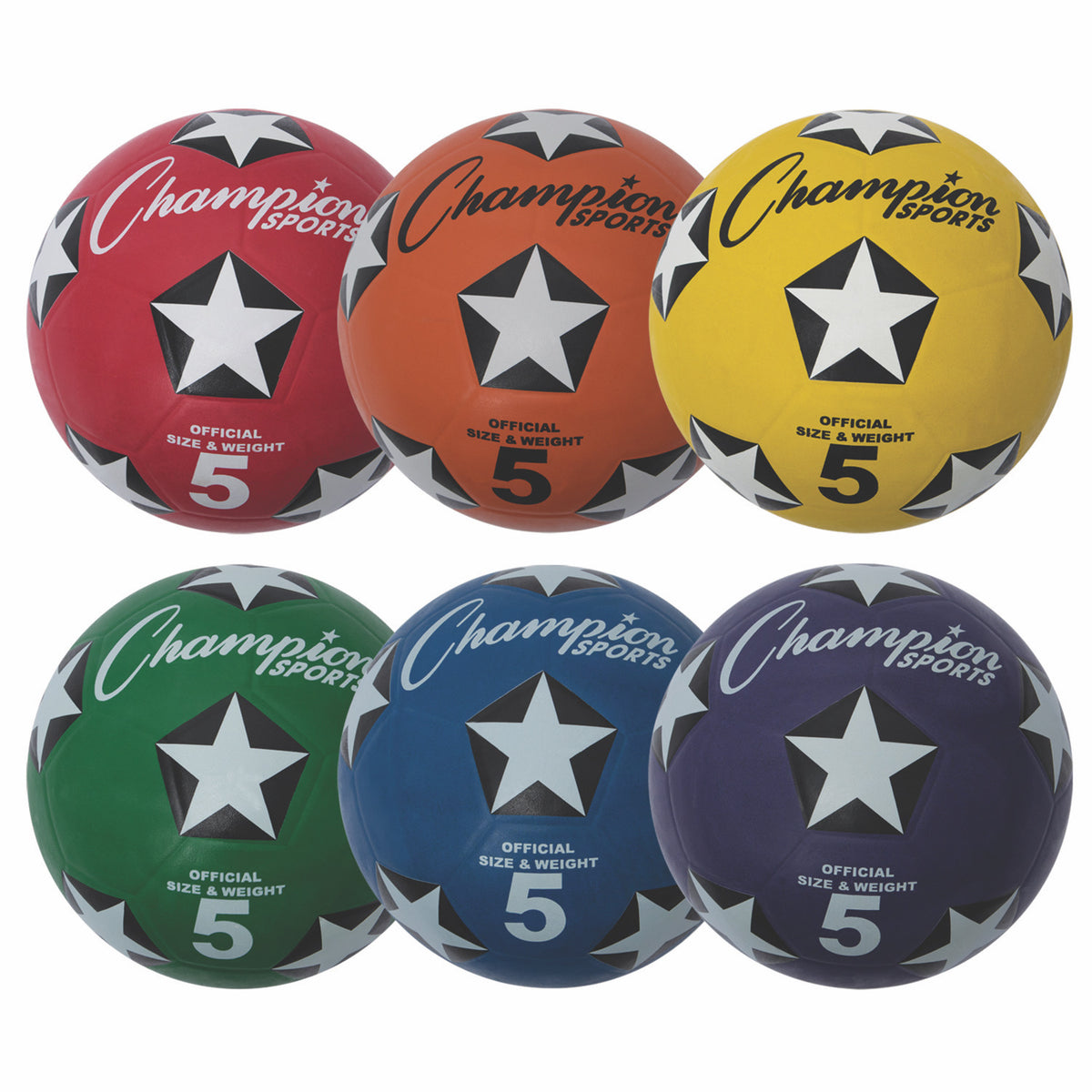 Champion Sports Rubber Cover Soccer Ball - Size 5 - Set of 6 (Assorted Colors)