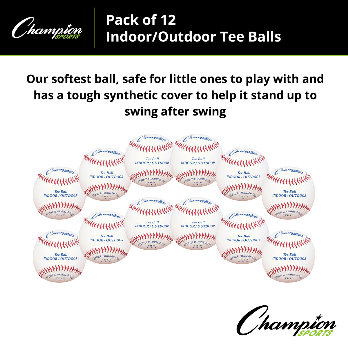 Champion Sports Indoor/Outdoor Tee Balls - Dozen