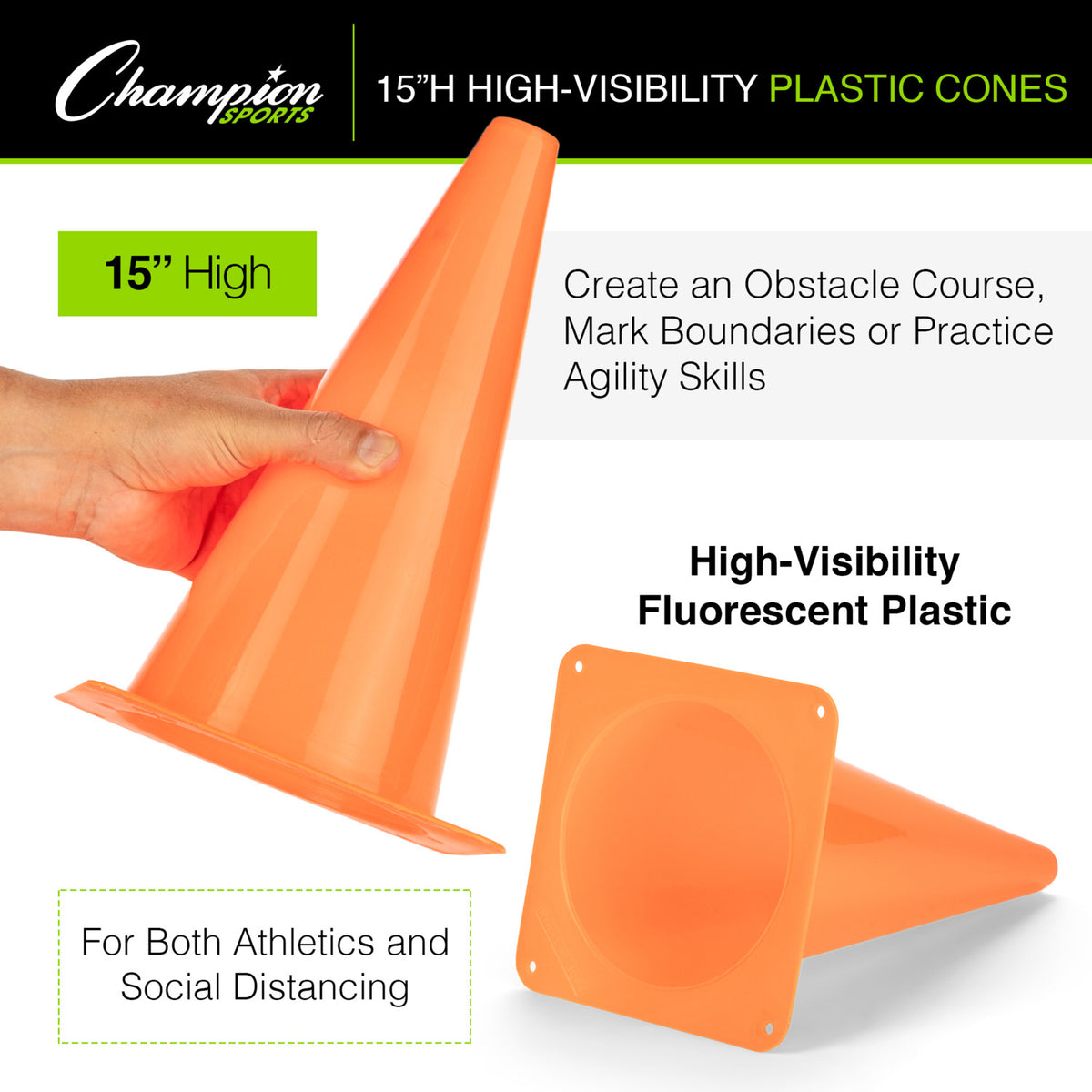 Champion Sports High-Visibility Plastic Cone