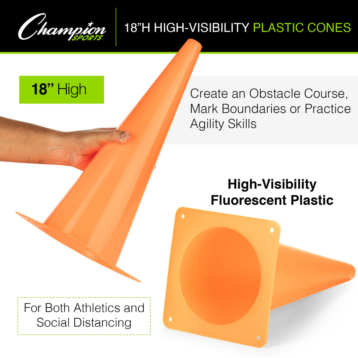 Champion Sports High-Visibility Plastic Cone