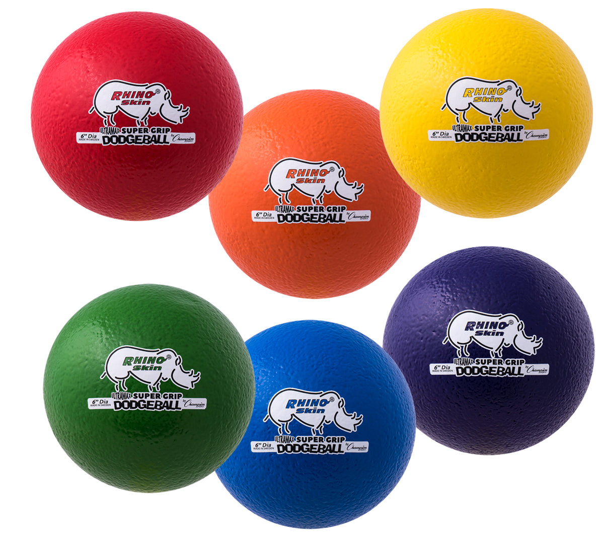 Champion Sports Rhino Skin Ultra Max Dodgeball - 6" / Set of 6 (Assorted Colors)