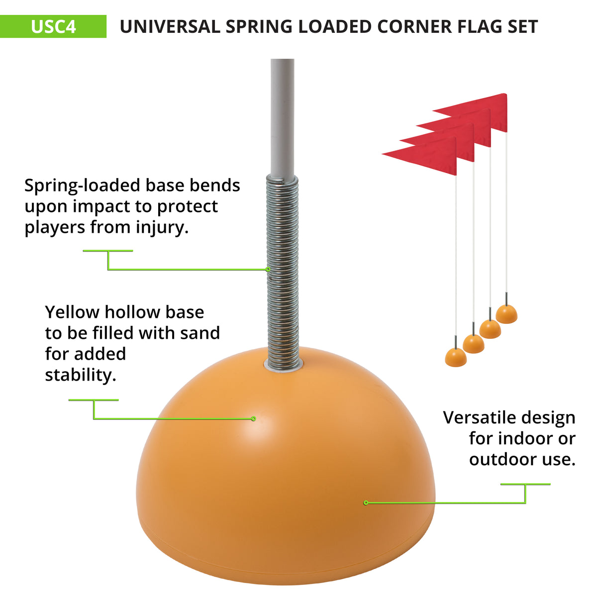 Champion Sports Universal Spring Loaded Soccer Corner Flags - Set of 4