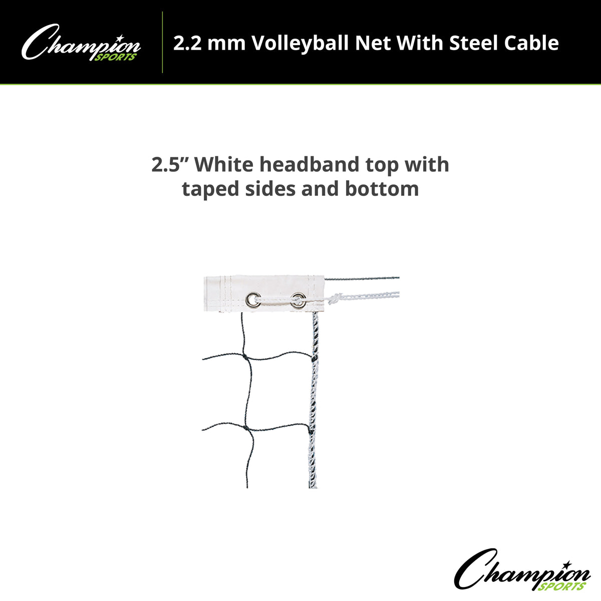 Champion Sports 2.2 mm Volleyball Net with Steel Cable
