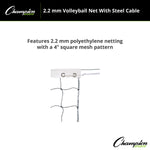 Champion Sports 2.2 mm Volleyball Net with Steel Cable