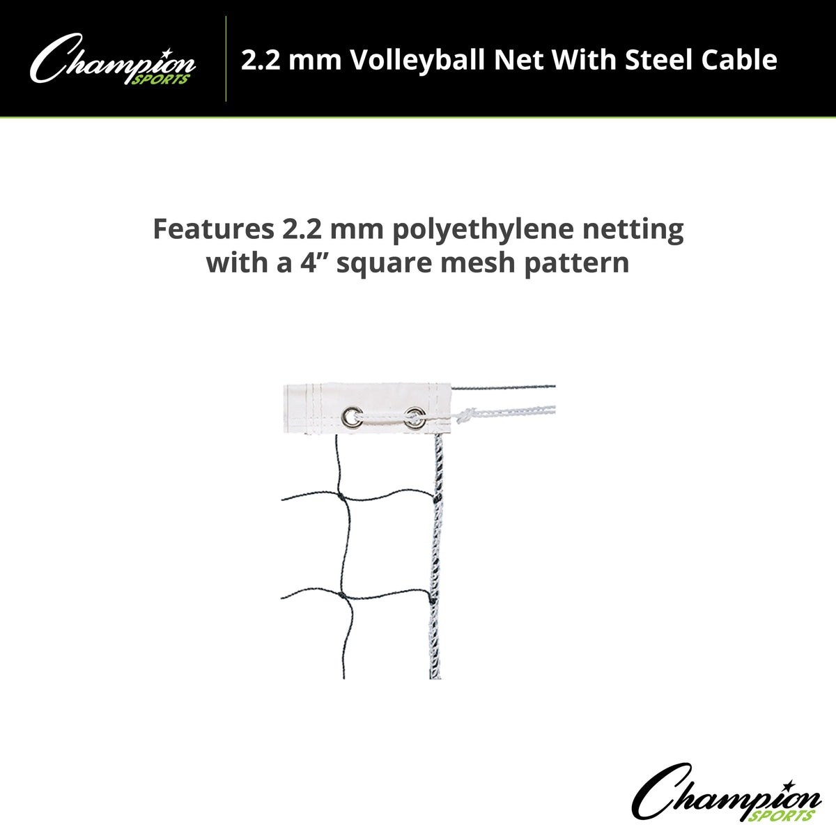 Champion Sports 2.2 mm Volleyball Net with Steel Cable