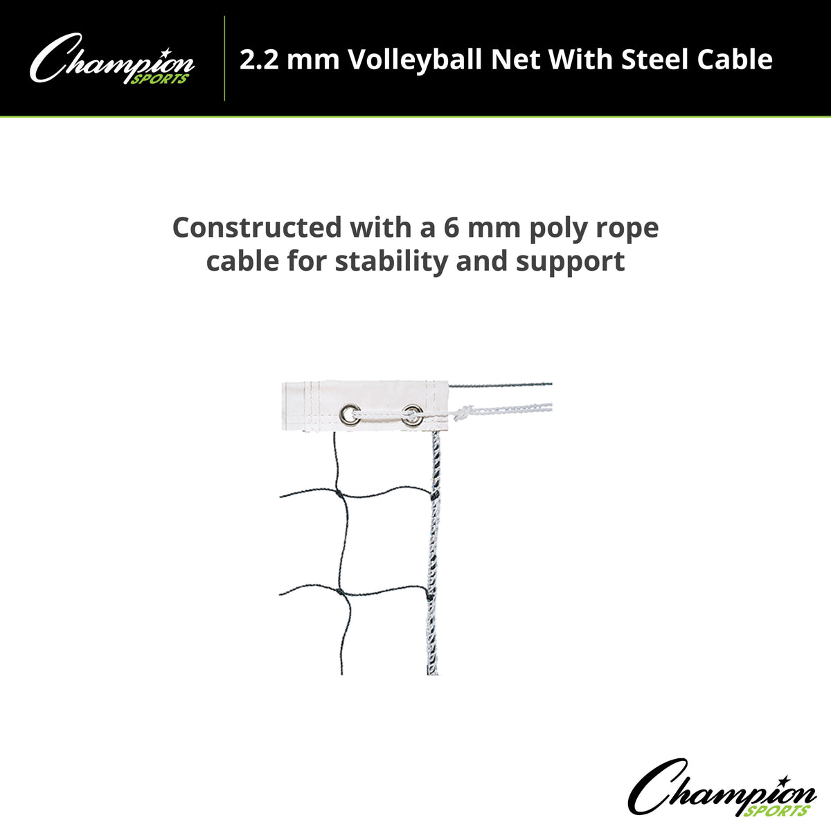 Champion Sports 2.2 mm Volleyball Net with Steel Cable