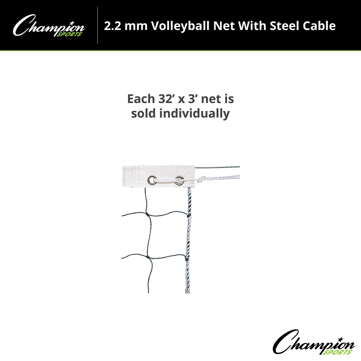 Champion Sports 2.2 mm Volleyball Net with Steel Cable